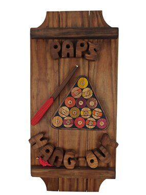 Vtg Wooden Wall Plaque Pool-Themed Paps Hang-Out 3D Lettering Cardinal Rustic